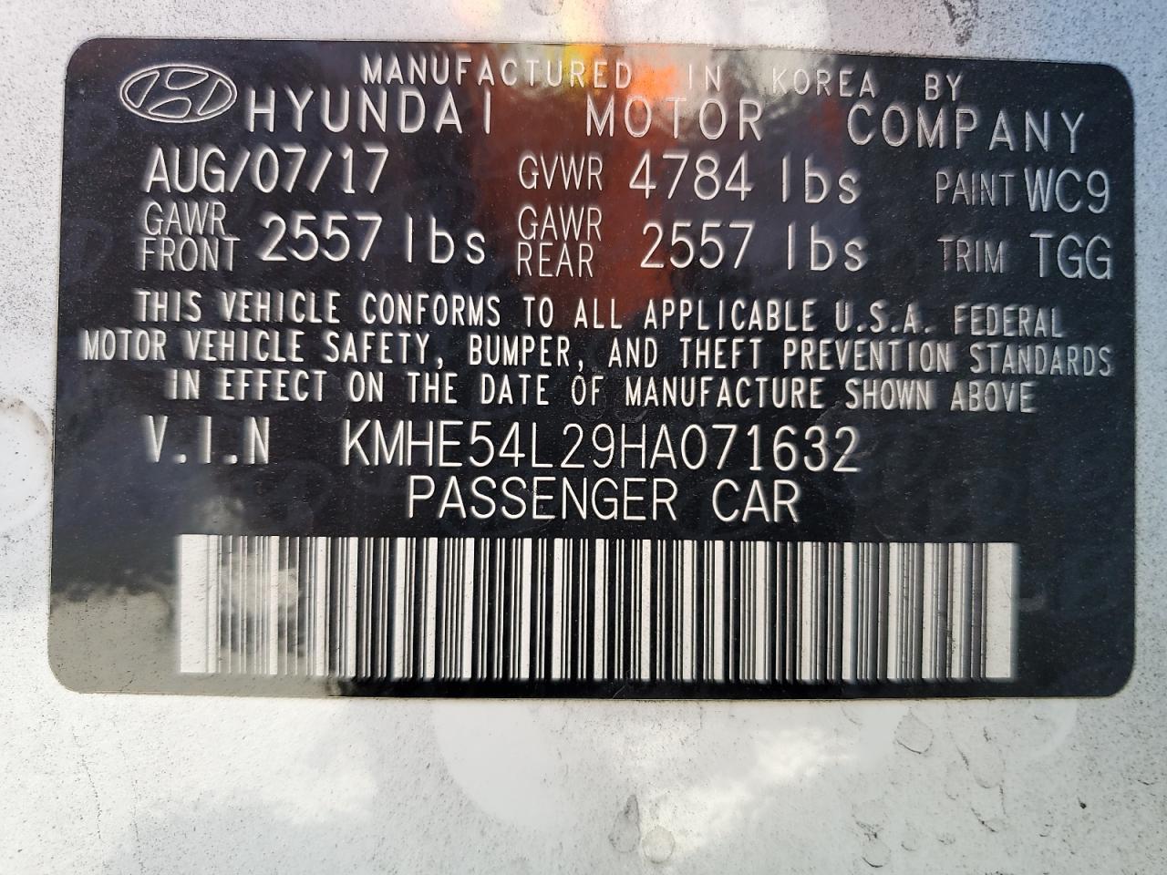 2017 Hyundai Sonata Plug-In Hybrid VIN: KMHE54L29HA071632 Lot: 71009115
