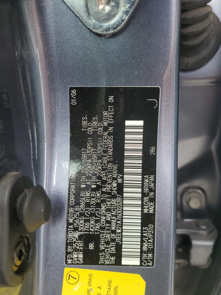 2006 Toyota Highlander Hybrid VIN: JTEEW21A760023397 Lot: 83806695