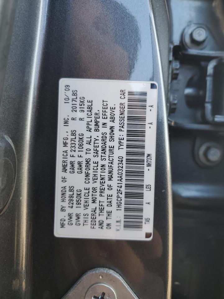 2010 Honda Accord Lxp VIN: 1HGCP2F41AA032340 Lot: 80855455
