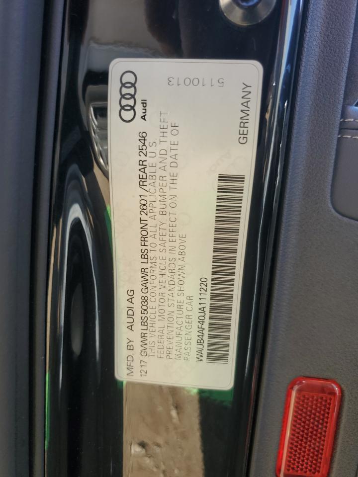 2018 Audi S4 Premium Plus VIN: WAUB4AF40JA111220 Lot: 83956425