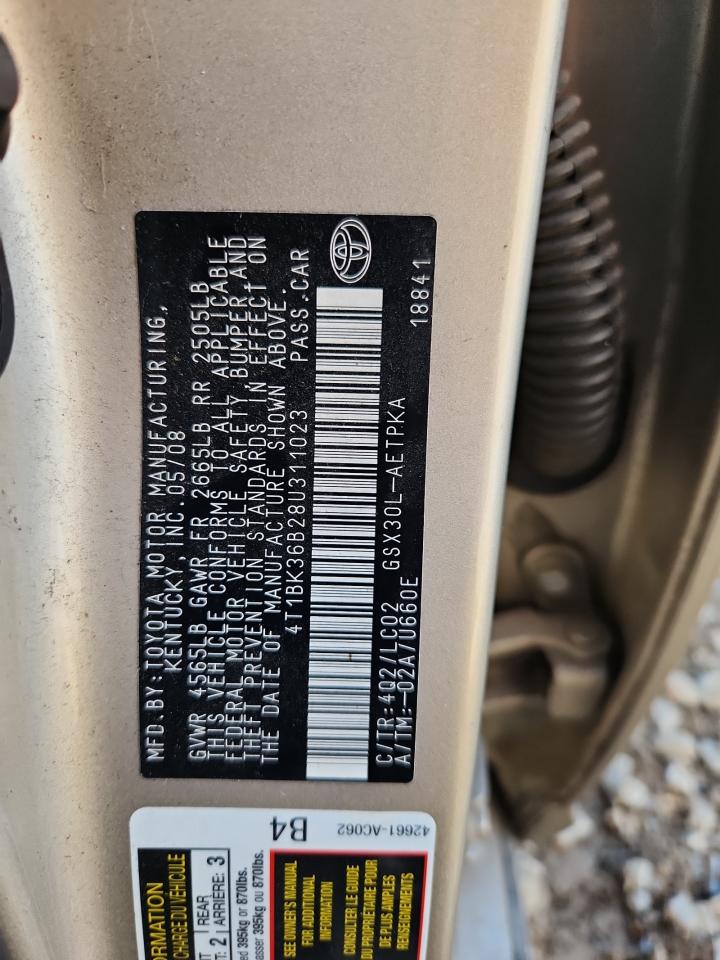 2008 Toyota Avalon Xl VIN: 4T1BK36B28U311023 Lot: 81822735