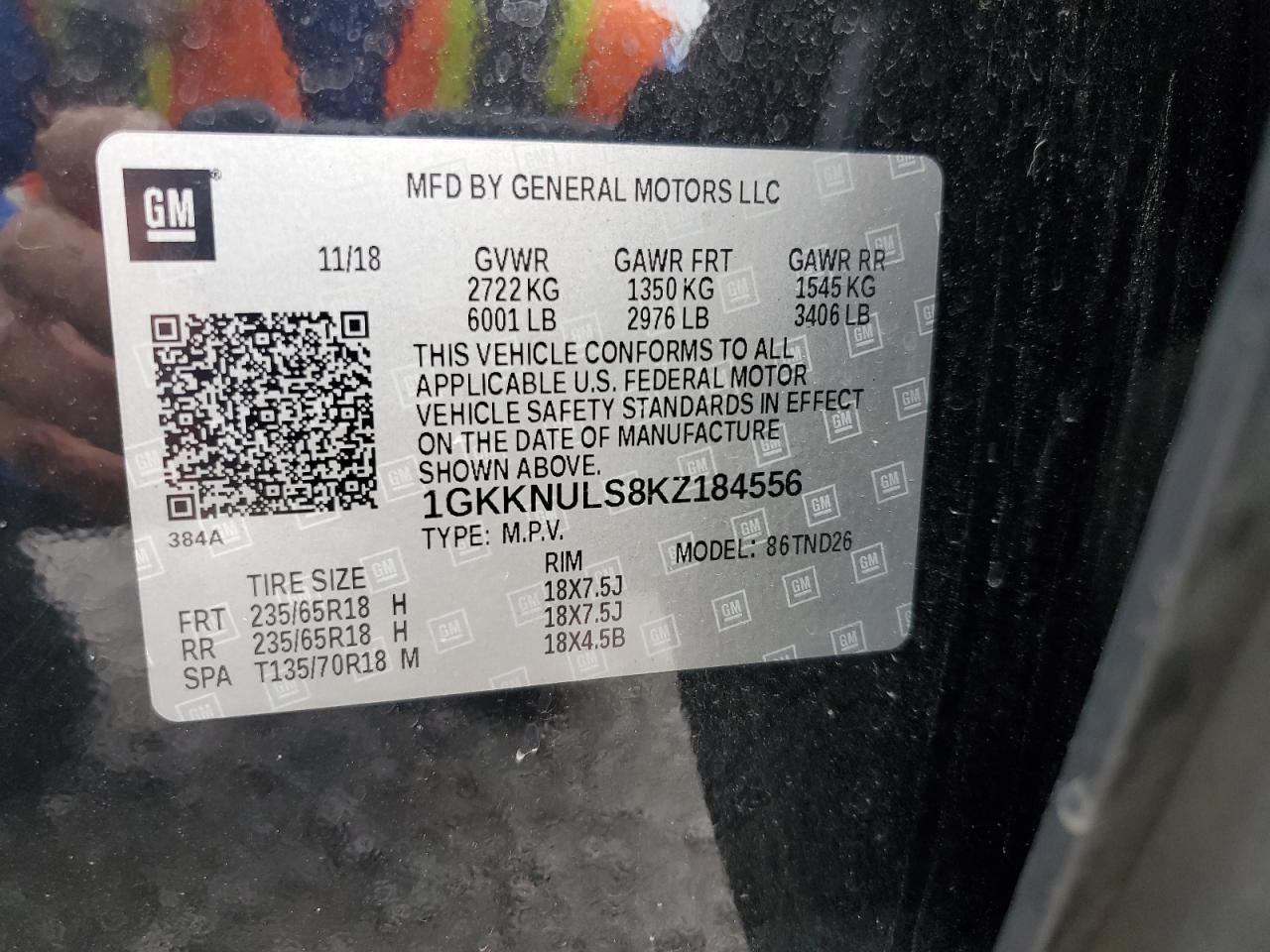 2019 GMC Acadia Slt-1 VIN: 1GKKNULS8KZ184556 Lot: 81893175