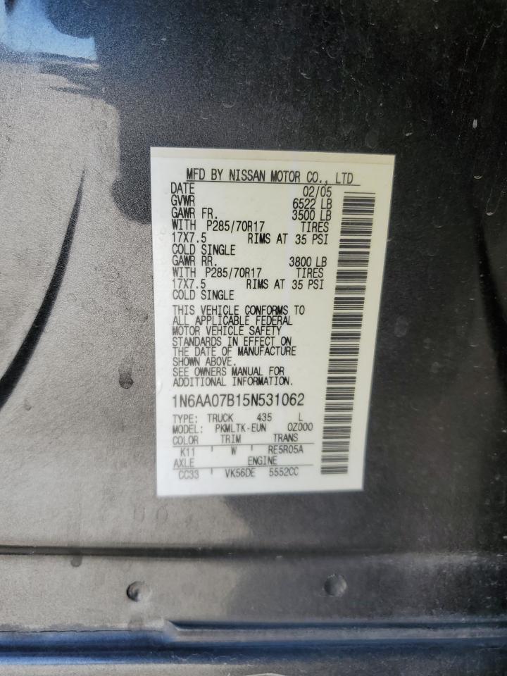 2005 Nissan Titan Xe VIN: 1N6AA07B15N531062 Lot: 70579795
