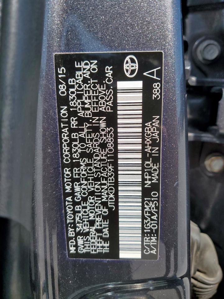 2015 Toyota Prius C VIN: JTDKDTB39F1108853 Lot: 80321275