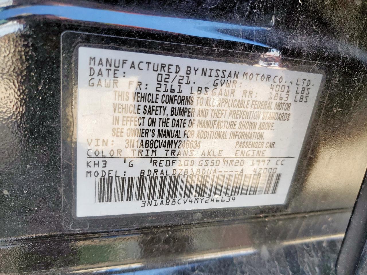 2021 Nissan Sentra Sv VIN: 3N1AB8CV4MY246634 Lot: 80100005