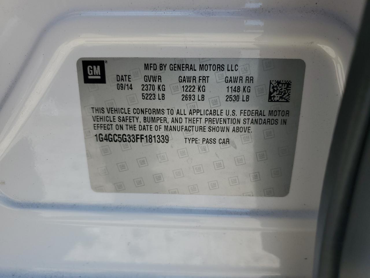 2015 Buick Lacrosse VIN: 1G4GC5G33FF181339 Lot: 71592835