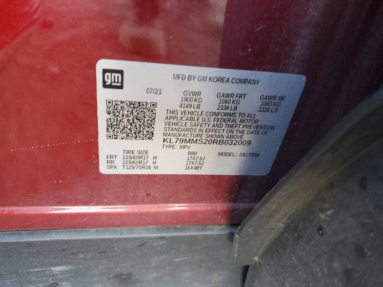 2024 Chevrolet Trailblazer Ls VIN: KL79MMS20RB032009 Lot: 81036655