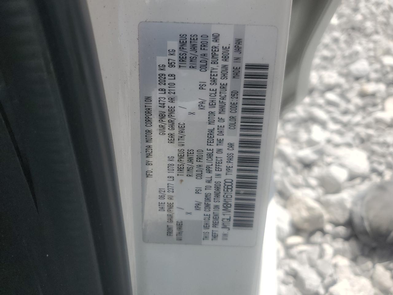 2021 Mazda 6 Touring VIN: JM1GL1VM8M1615600 Lot: 69289225