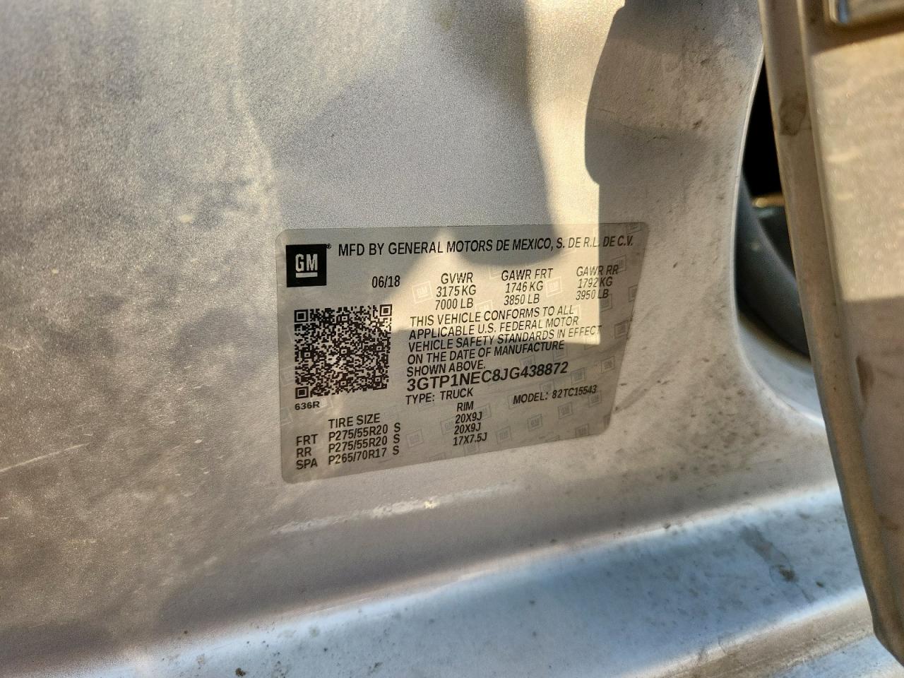 2018 GMC Sierra C1500 Slt VIN: 3GTP1NEC8JG438872 Lot: 81091675