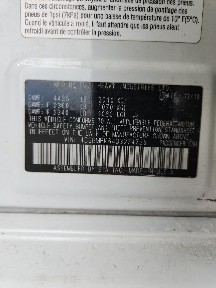 2011 Subaru Legacy 2.5I Limited VIN: 4S3BMBK64B3234735 Lot: 69878585