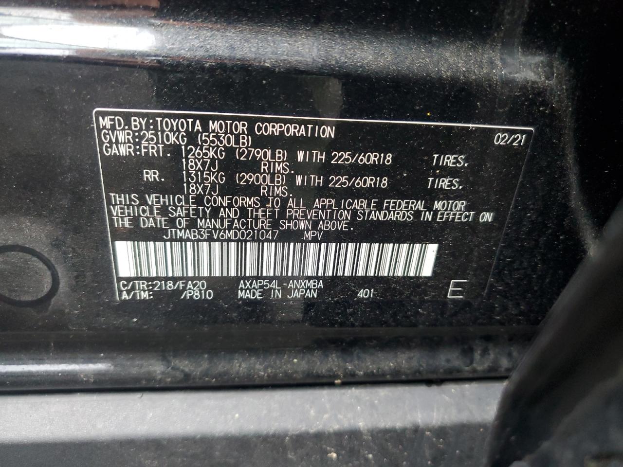 2021 Toyota Rav4 Prime Se VIN: JTMAB3FV6MD021047 Lot: 81644195