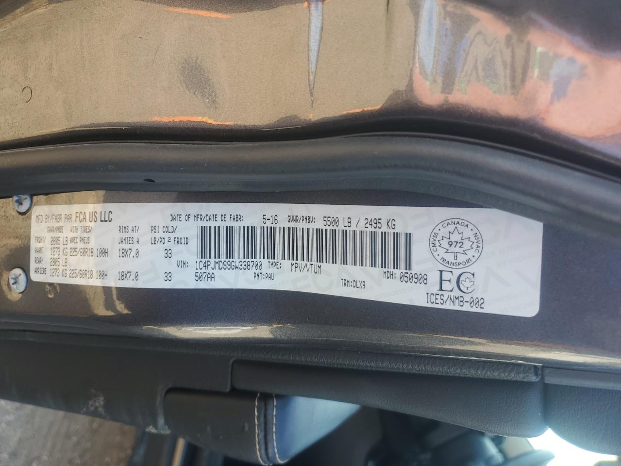 2016 Jeep Cherokee Limited VIN: 1C4PJMDS9GW338700 Lot: 71897485