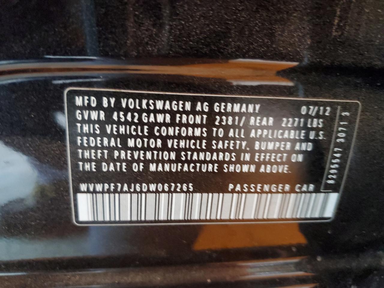 2013 Volkswagen Golf R VIN: WVWPF7AJ6DW067265 Lot: 81630335