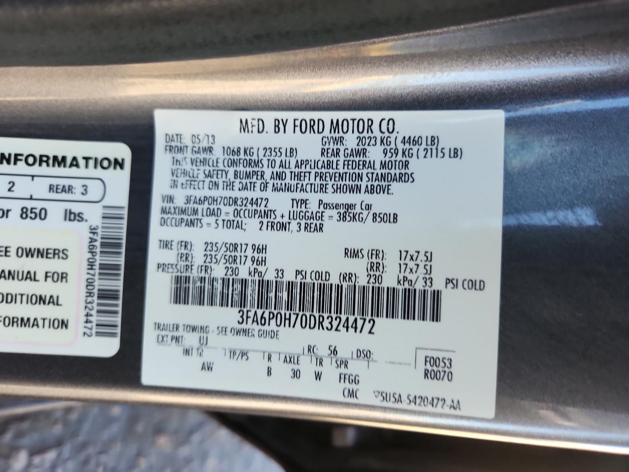 2013 Ford Fusion Se VIN: 3FA6P0H70DR324472 Lot: 84029295