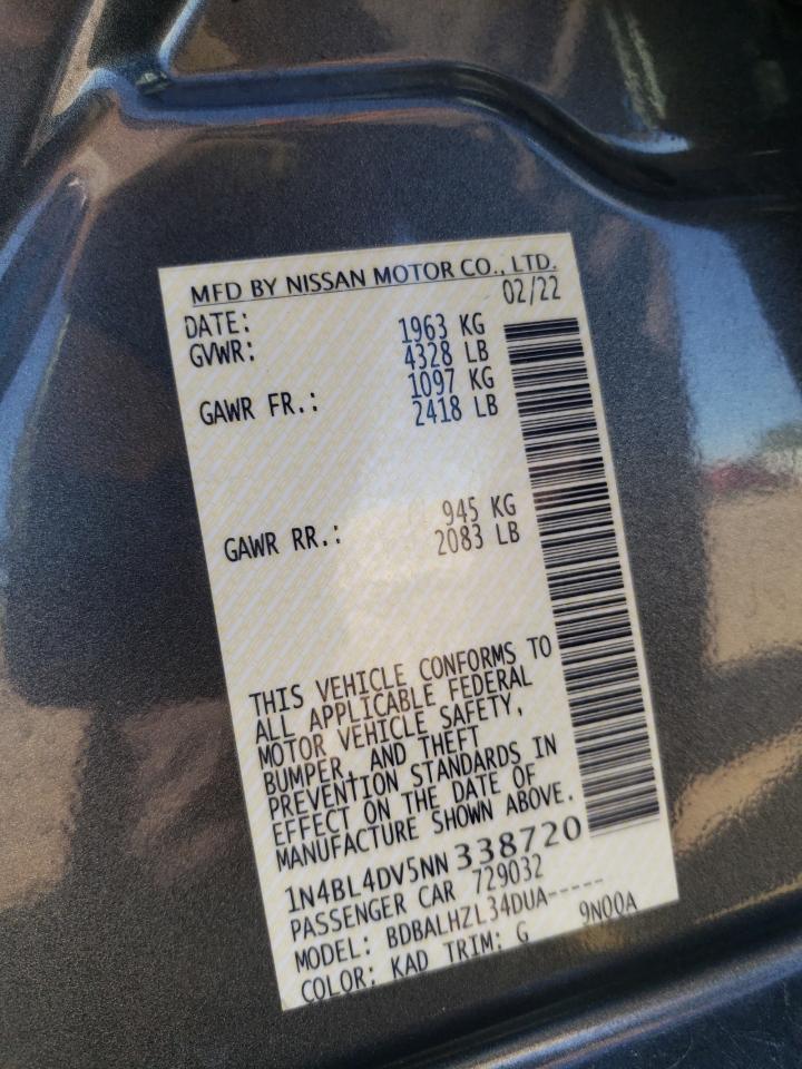 2022 Nissan Altima Sv VIN: 1N4BL4DV5NN338720 Lot: 83929865
