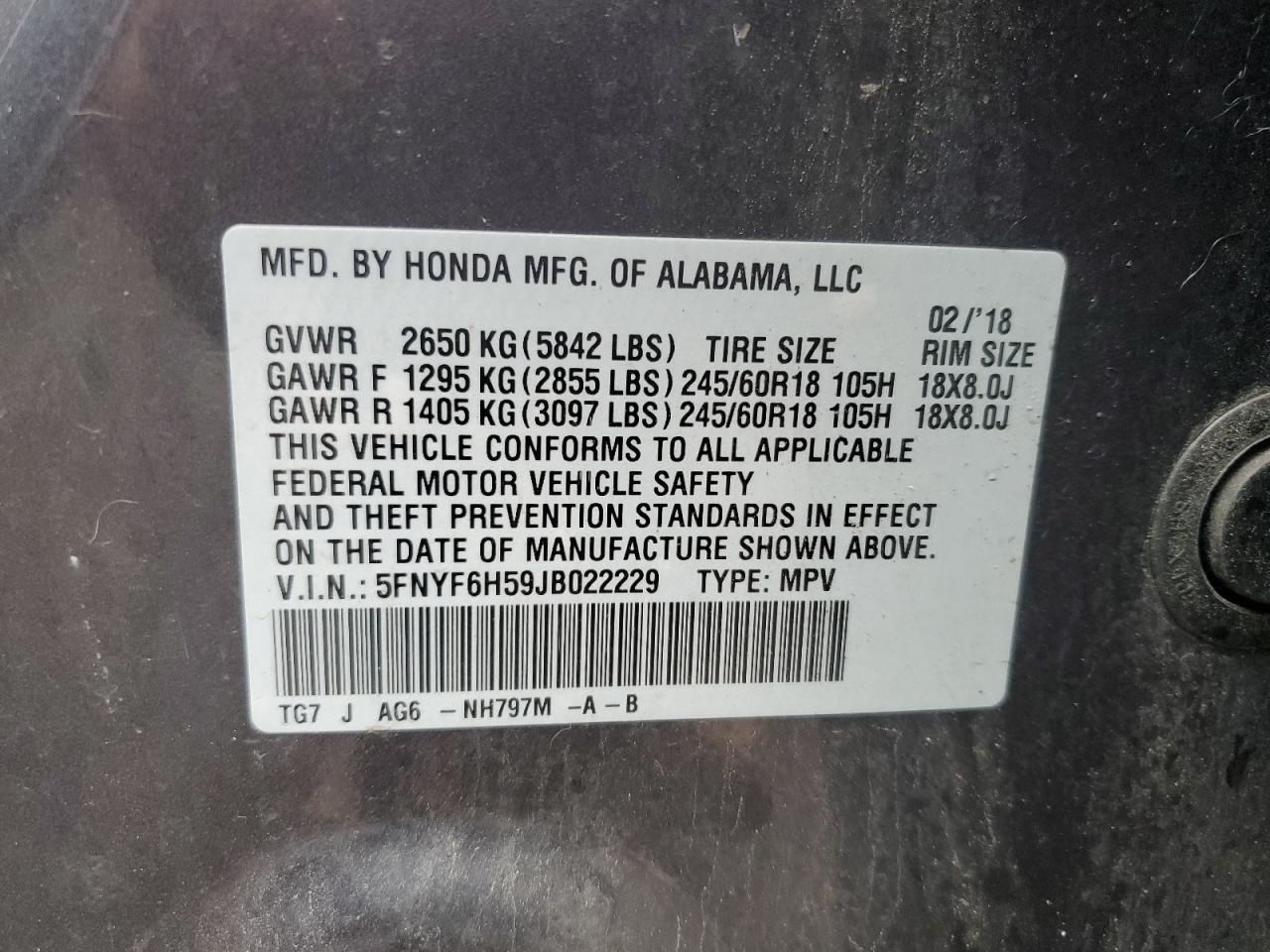 2018 Honda Pilot Exl VIN: 5FNYF6H59JB022229 Lot: 70279485