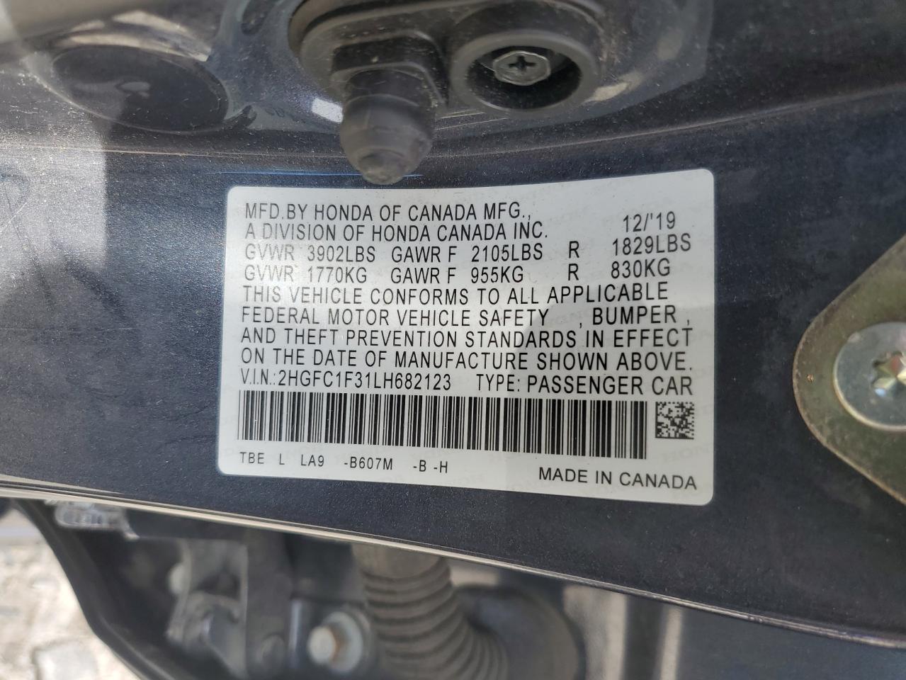 2020 Honda Civic Ex VIN: 2HGFC1F31LH682123 Lot: 71619115