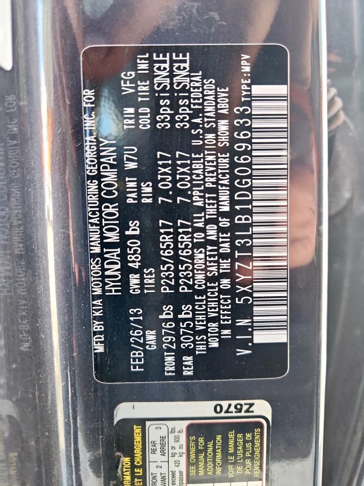 2013 Hyundai Santa Fe Sport VIN: 5XYZT3LB1DG069663 Lot: 83959155