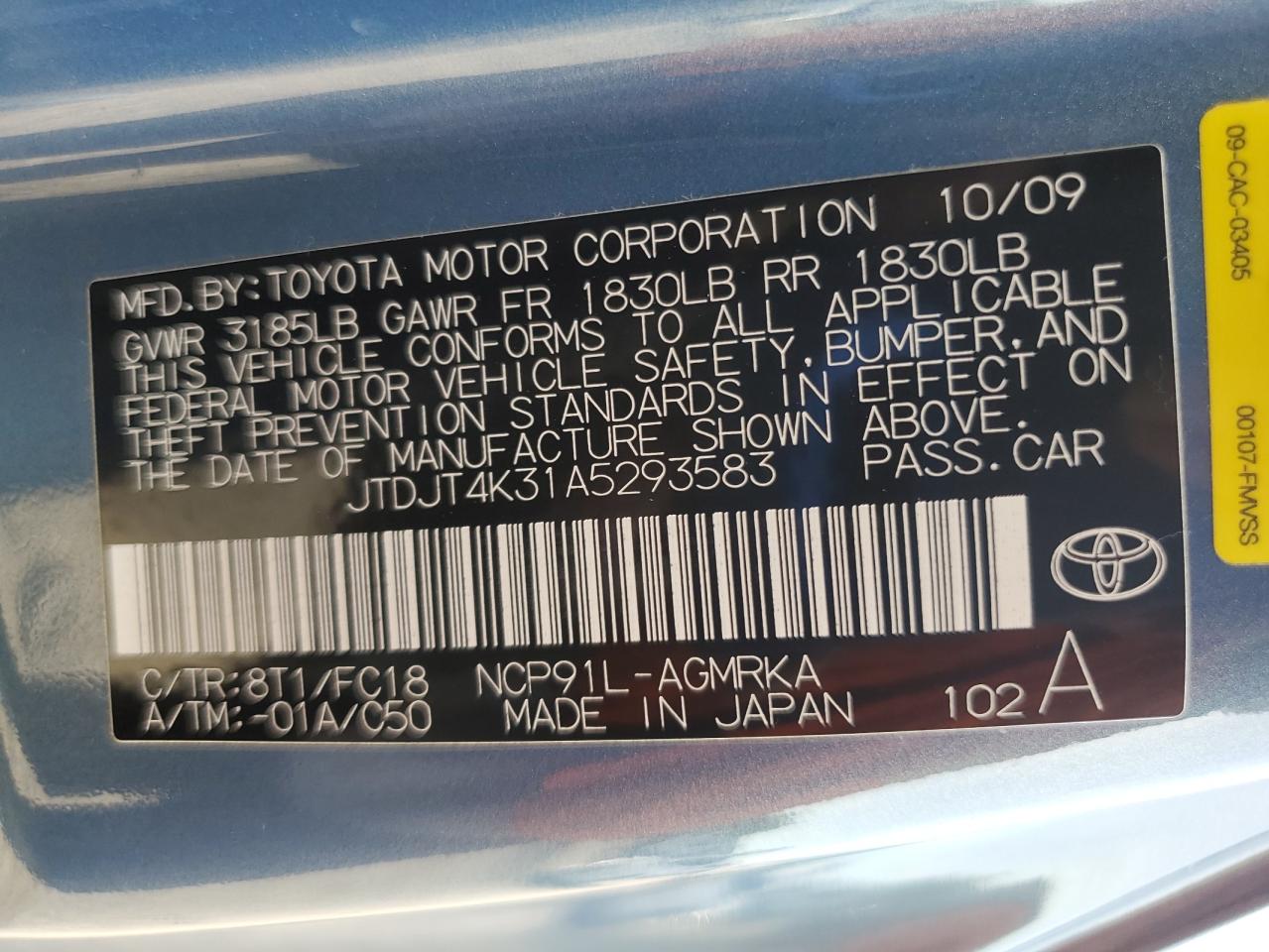 2010 Toyota Yaris VIN: JTDJT4K31A5293583 Lot: 81591075