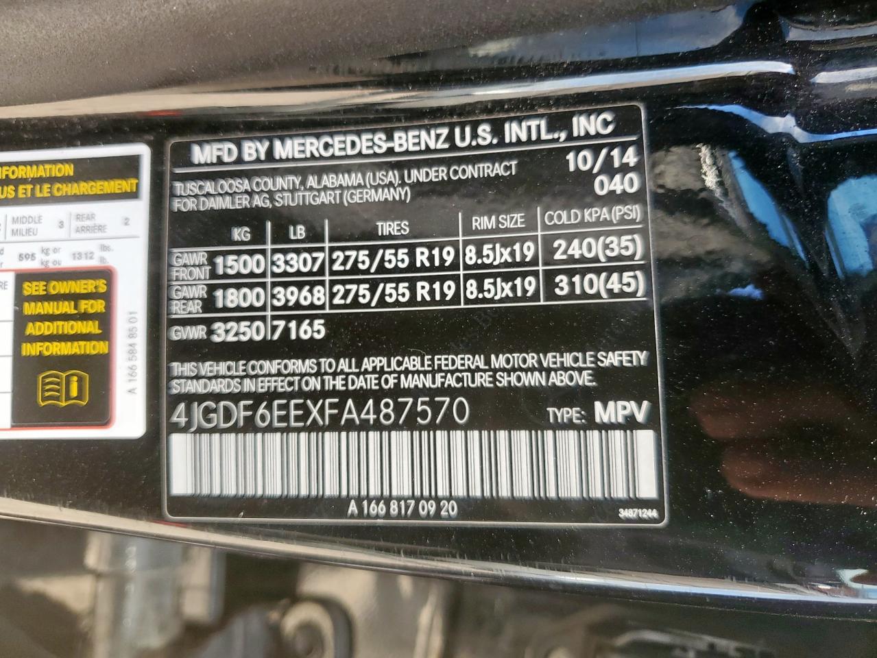 2015 Mercedes-Benz Gl 450 4Matic VIN: 4JGDF6EEXFA487570 Lot: 83768915