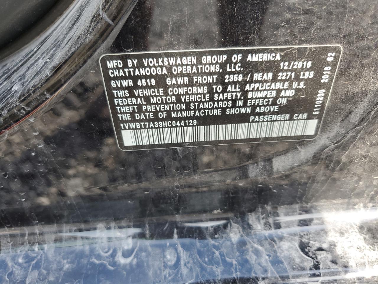 2017 Volkswagen Passat Se VIN: 1VWBT7A33HC044129 Lot: 80581945