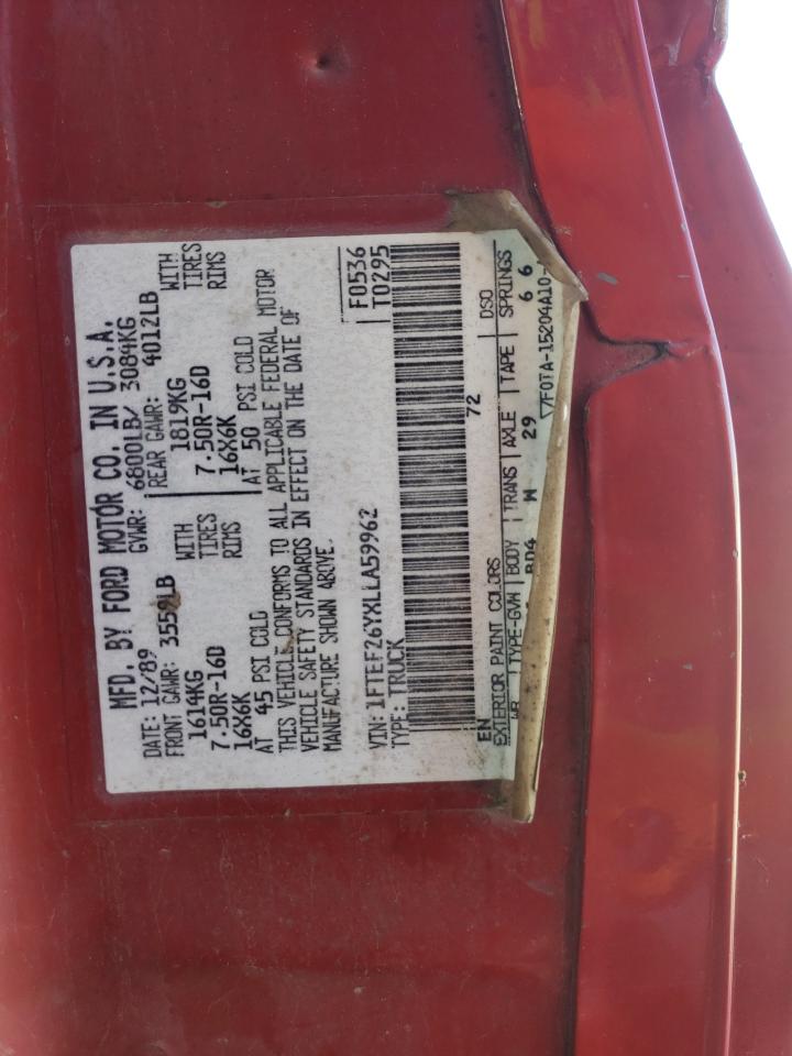 1990 Ford F250 VIN: 1FTEF26YXLLA59962 Lot: 83853545