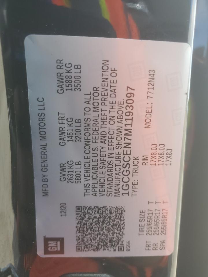 2021 Chevrolet Colorado Lt VIN: 1GCGSCEN7M1193097 Lot: 84214945