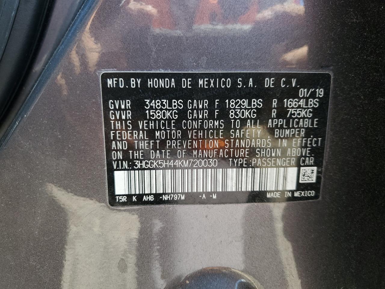 2019 Honda Fit Lx VIN: 3HGGK5H44KM720030 Lot: 82167305