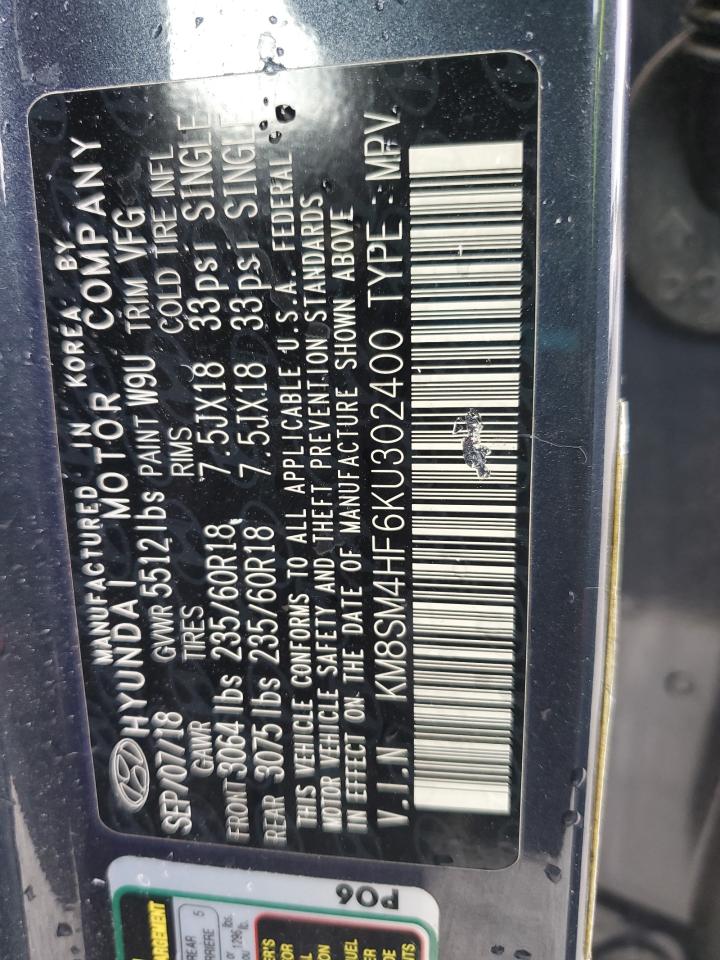 2019 Hyundai Santa Fe Xl Se VIN: KM8SM4HF6KU302400 Lot: 84187355