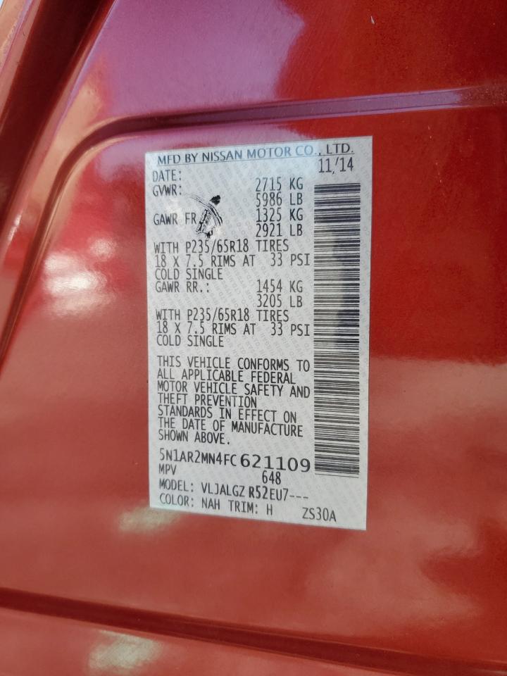 2015 Nissan Pathfinder S VIN: 5N1AR2MN4FC621109 Lot: 71699175