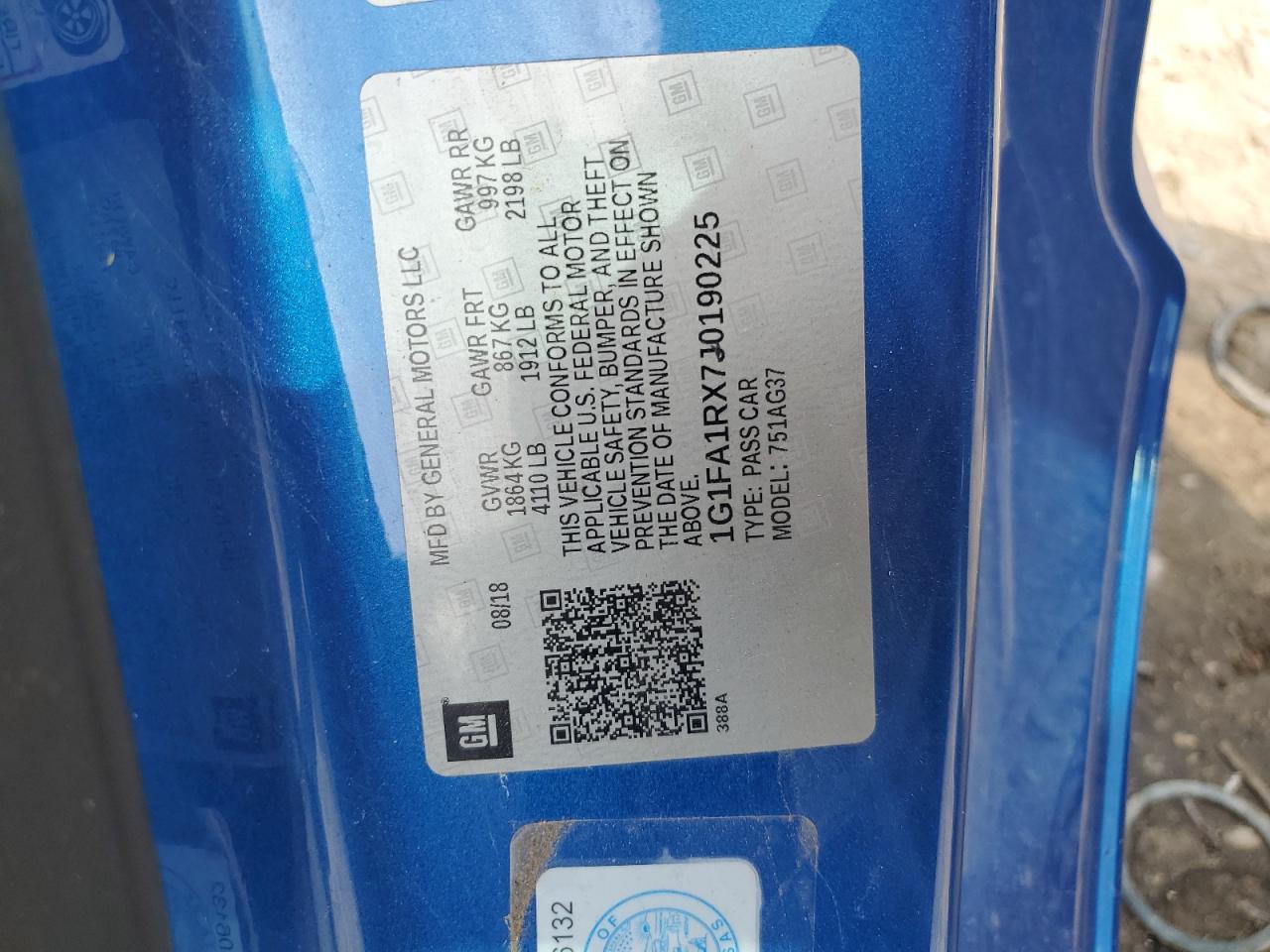 2018 Chevrolet Camaro Ls VIN: 1G1FA1RX7J0190225 Lot: 71602245