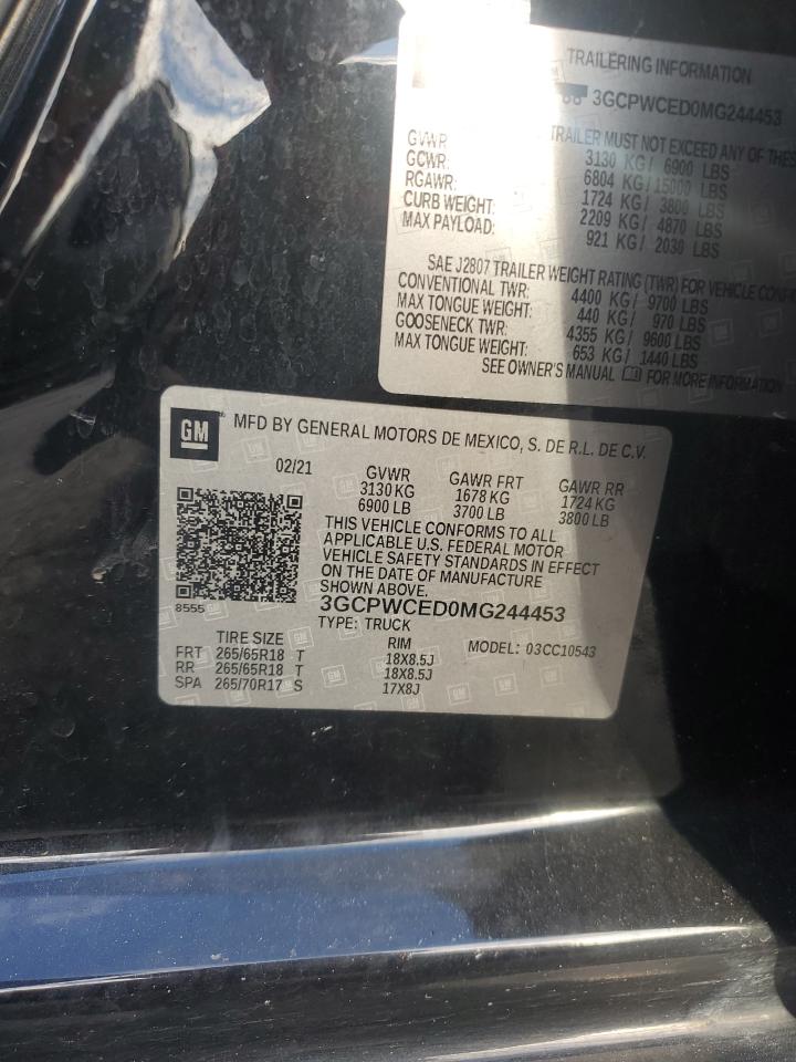 2021 Chevrolet Silverado C1500 Lt VIN: 3GCPWCED0MG244453 Lot: 81091425