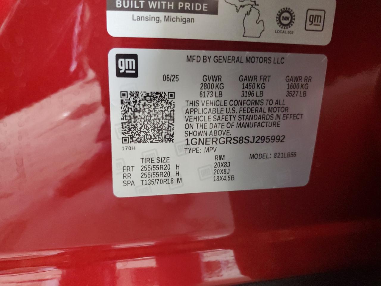 2025 Chevrolet Traverse Lt VIN: 1GNERGRS8SJ295992 Lot: 81570375