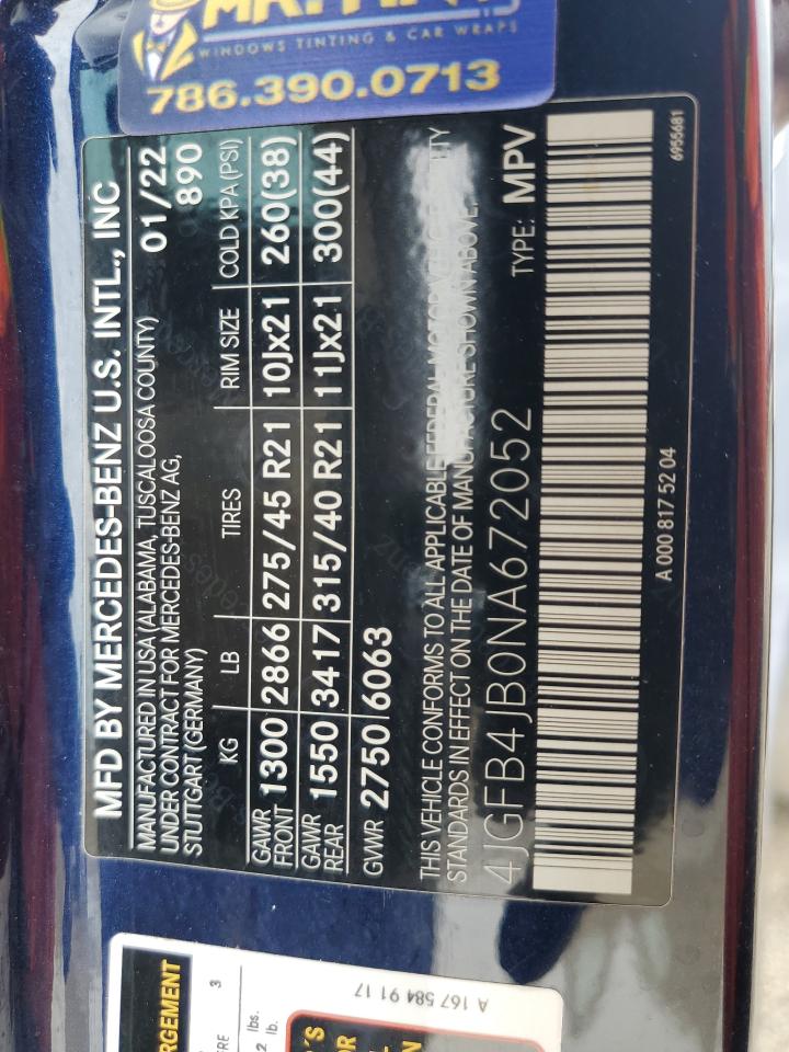 2022 Mercedes-Benz Gle 350 VIN: 4JGFB4JB0NA672052 Lot: 80747225