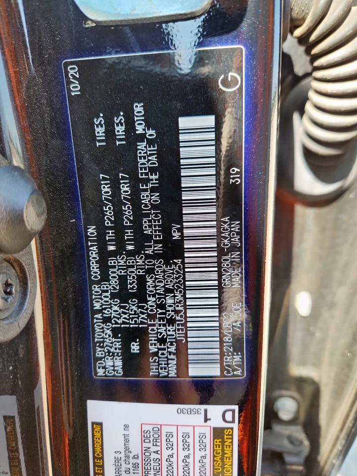 2021 Toyota 4Runner Sr5 VIN: JTEFU5JR3M5233254 Lot: 80286395