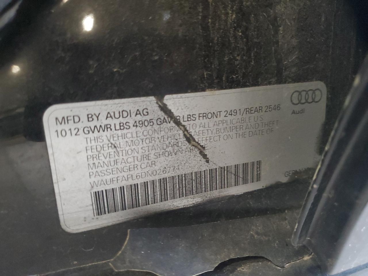 2013 Audi A4 Premium Plus VIN: WAUFFAFL6DN026771 Lot: 81259265