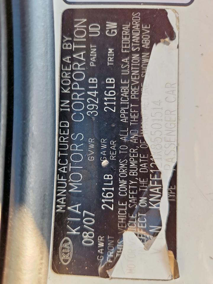 2008 Kia Spectra Ex VIN: KNAFE121X85501514 Lot: 80443355