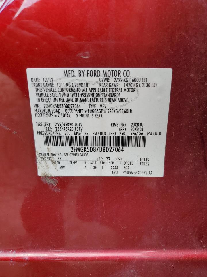 2013 Ford Flex Limited VIN: 2FMGK5D87DBD27064 Lot: 80081385