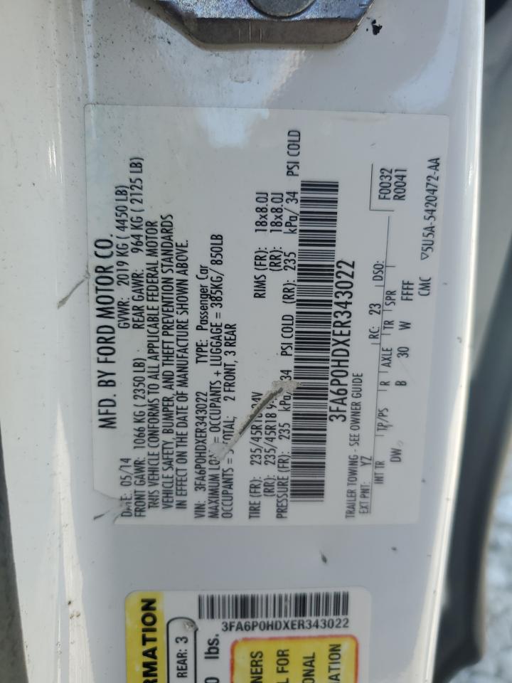 2014 Ford Fusion Se VIN: 3FA6P0HDXER343022 Lot: 84207505