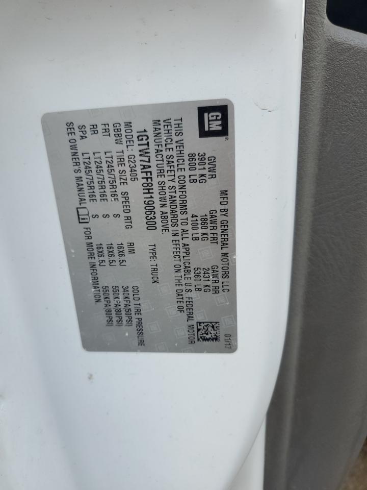 2017 GMC Savana G2500 VIN: 1GTW7AFF8H1906300 Lot: 84240055