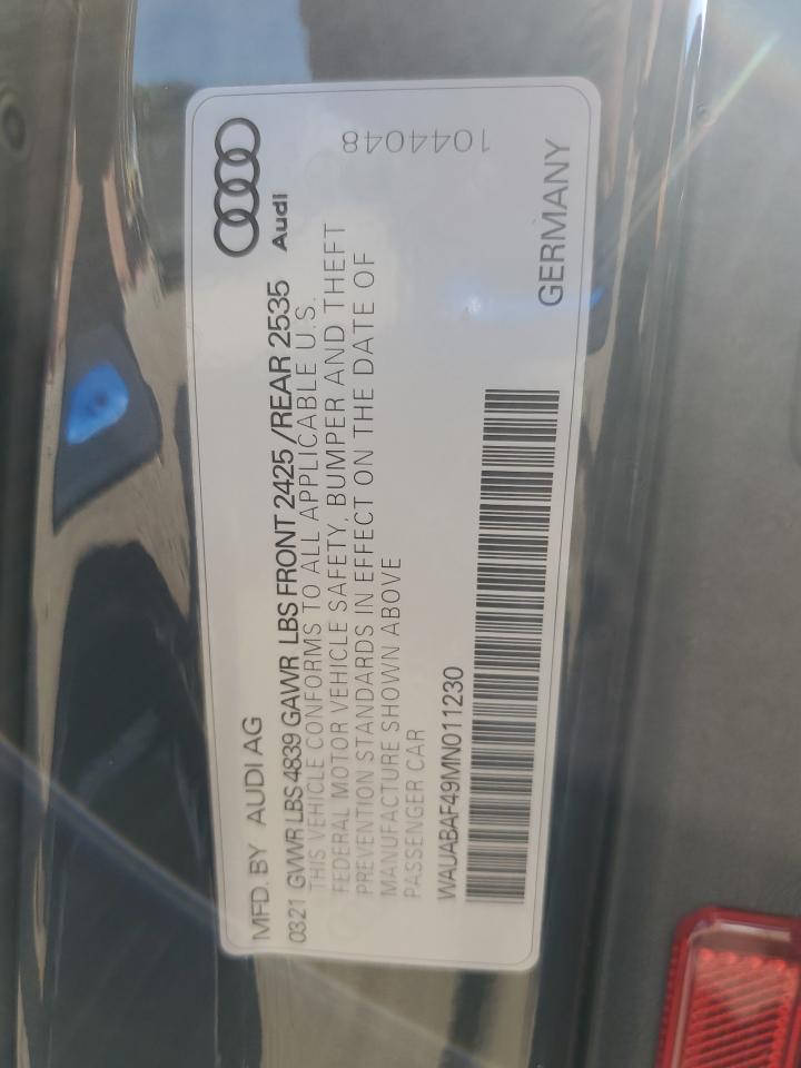 2021 Audi A4 Premium 40 VIN: WAUABAF49MN011230 Lot: 80963865