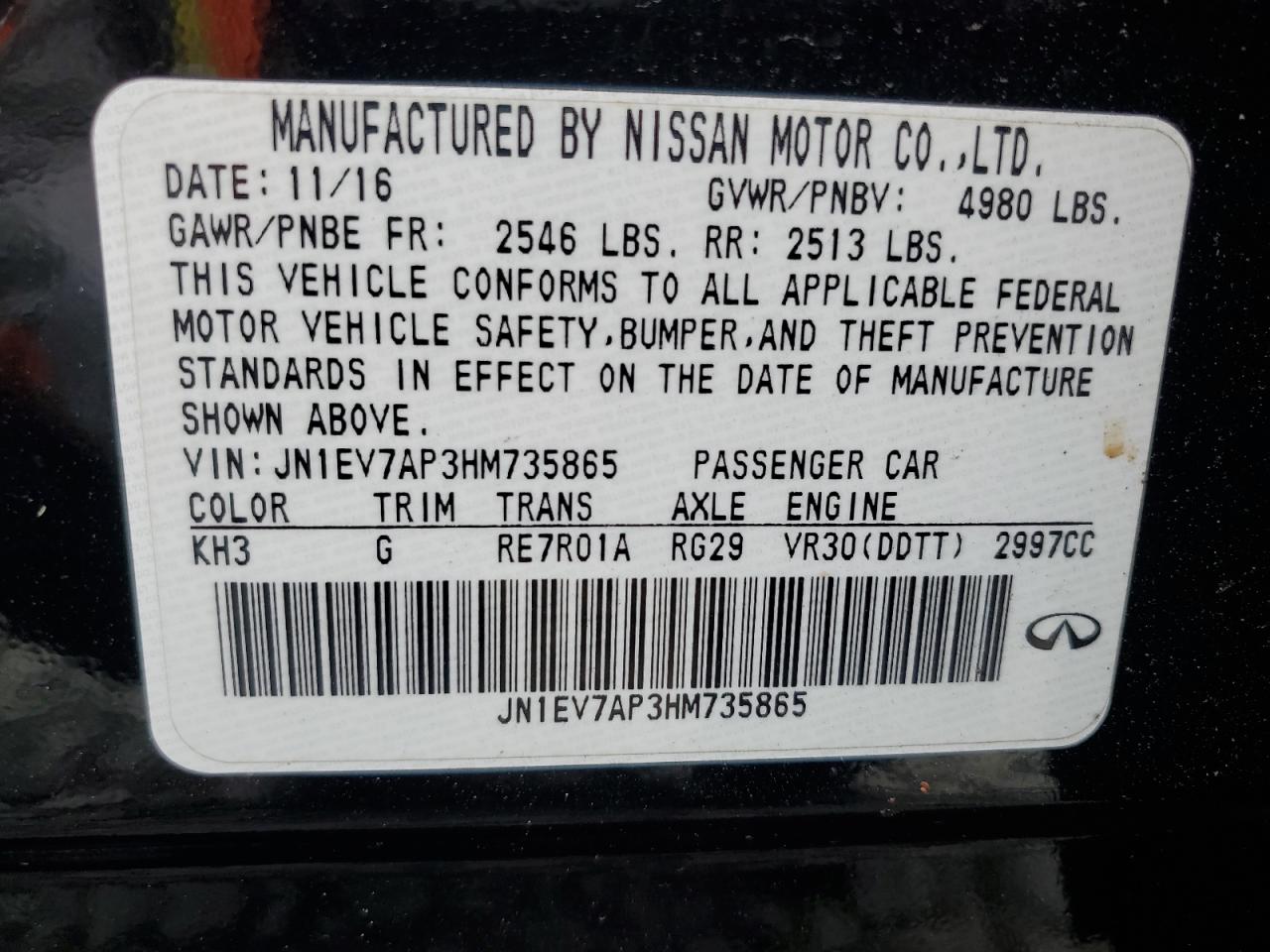 2017 Infiniti Q50 Premium VIN: JN1EV7AP3HM735865 Lot: 71800235