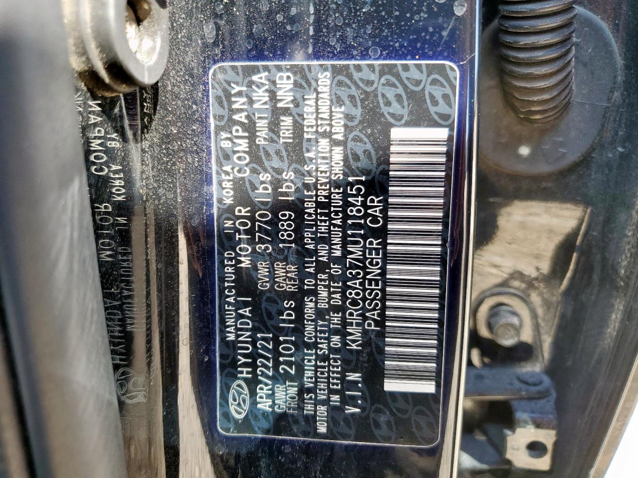 2021 Hyundai Venue Sel VIN: KMHRC8A37MU118451 Lot: 71410545