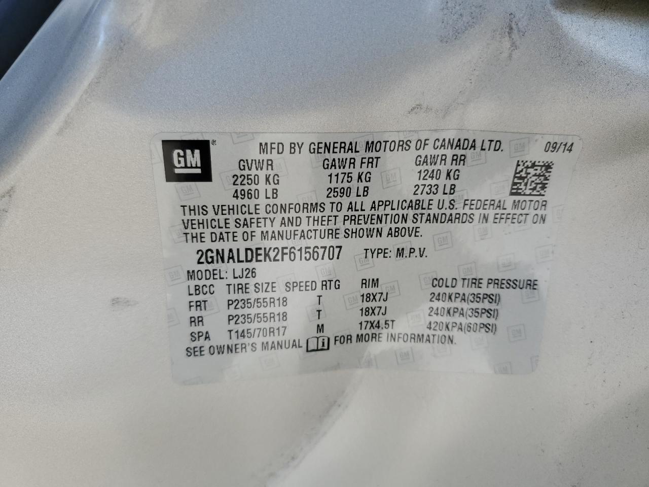 2015 Chevrolet Equinox Ltz VIN: 2GNALDEK2F6156707 Lot: 83838785