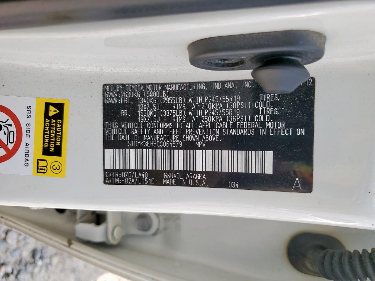 2012 Toyota Highlander Limited VIN: 5TDYK3EH5CS064579 Lot: 71474105