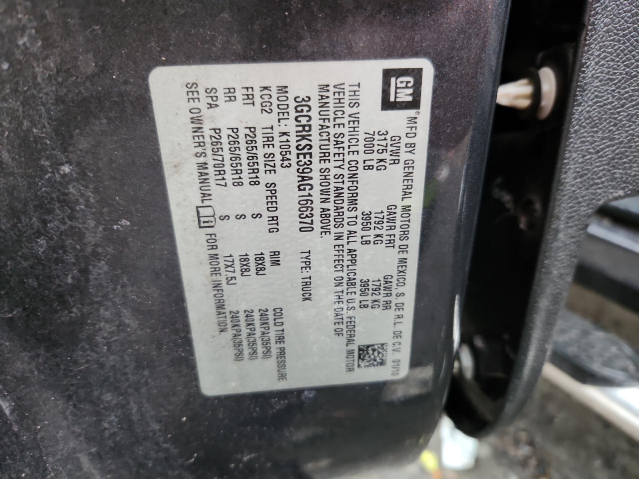 2010 Chevrolet Silverado K1500 Lt VIN: 3GCRKSE39AG166370 Lot: 81384015