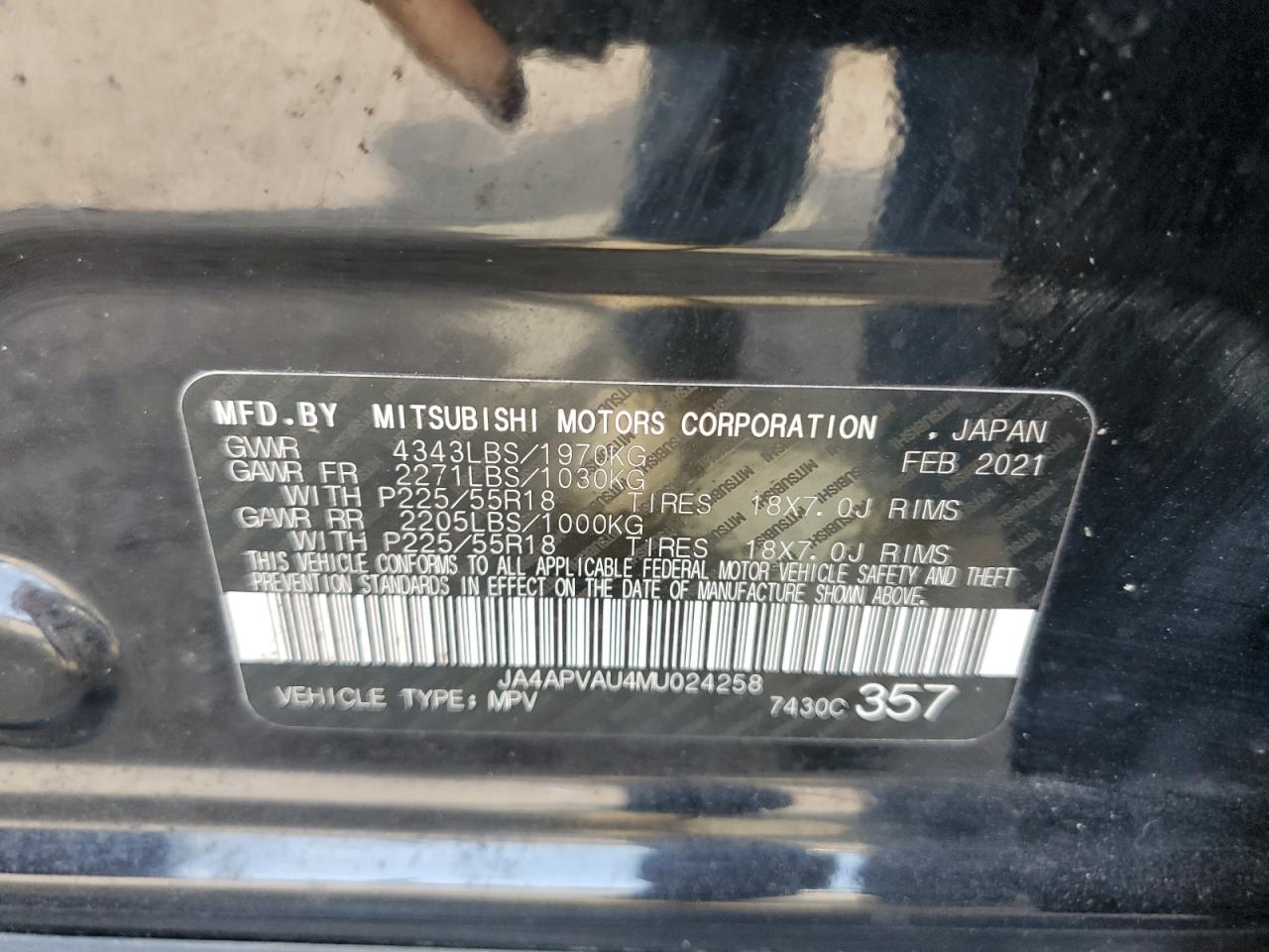 2021 Mitsubishi Outlander Sport Se VIN: JA4APVAU4MU024258 Lot: 71649095