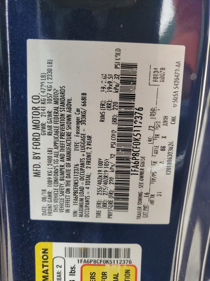 2019 Ford Mustang Gt VIN: 1FA6P8CF0K5112376 Lot: 81035465