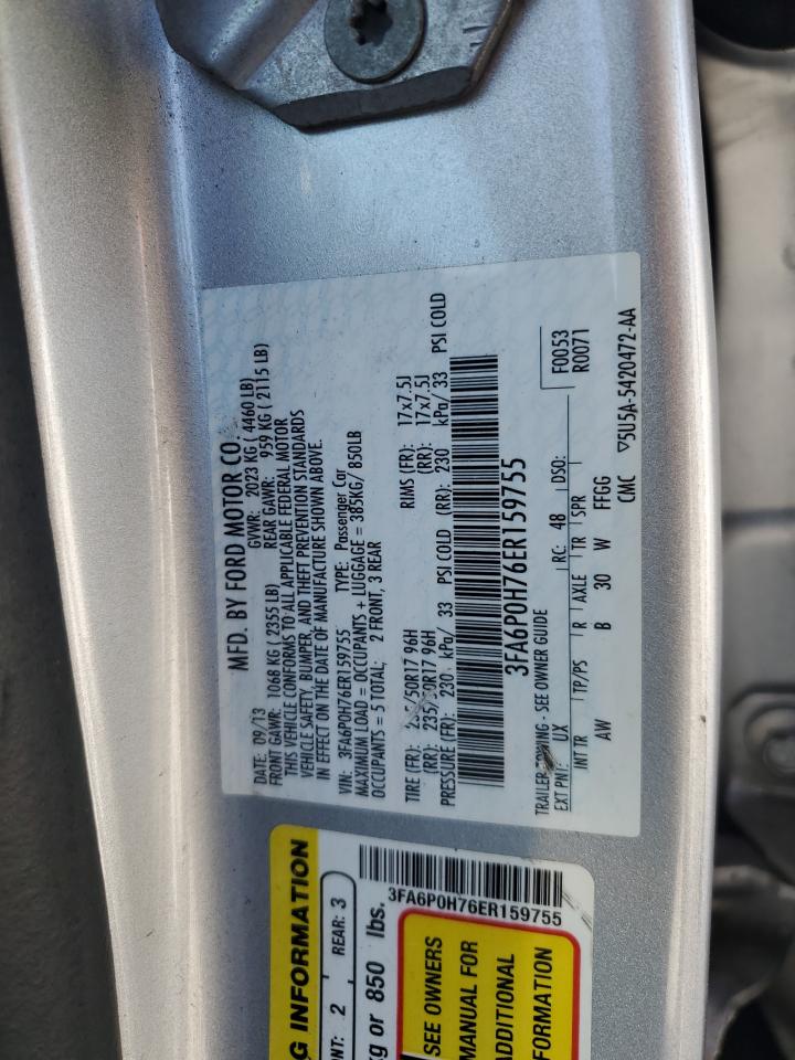 2014 Ford Fusion Se VIN: 3FA6P0H76ER159755 Lot: 80224645