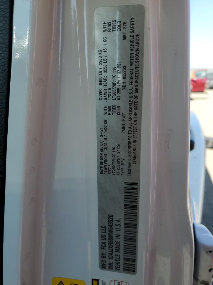 2021 Jeep Wrangler Unlimited Rubicon 4Xe VIN: 1C4JJXR60MW643520 Lot: 81331265